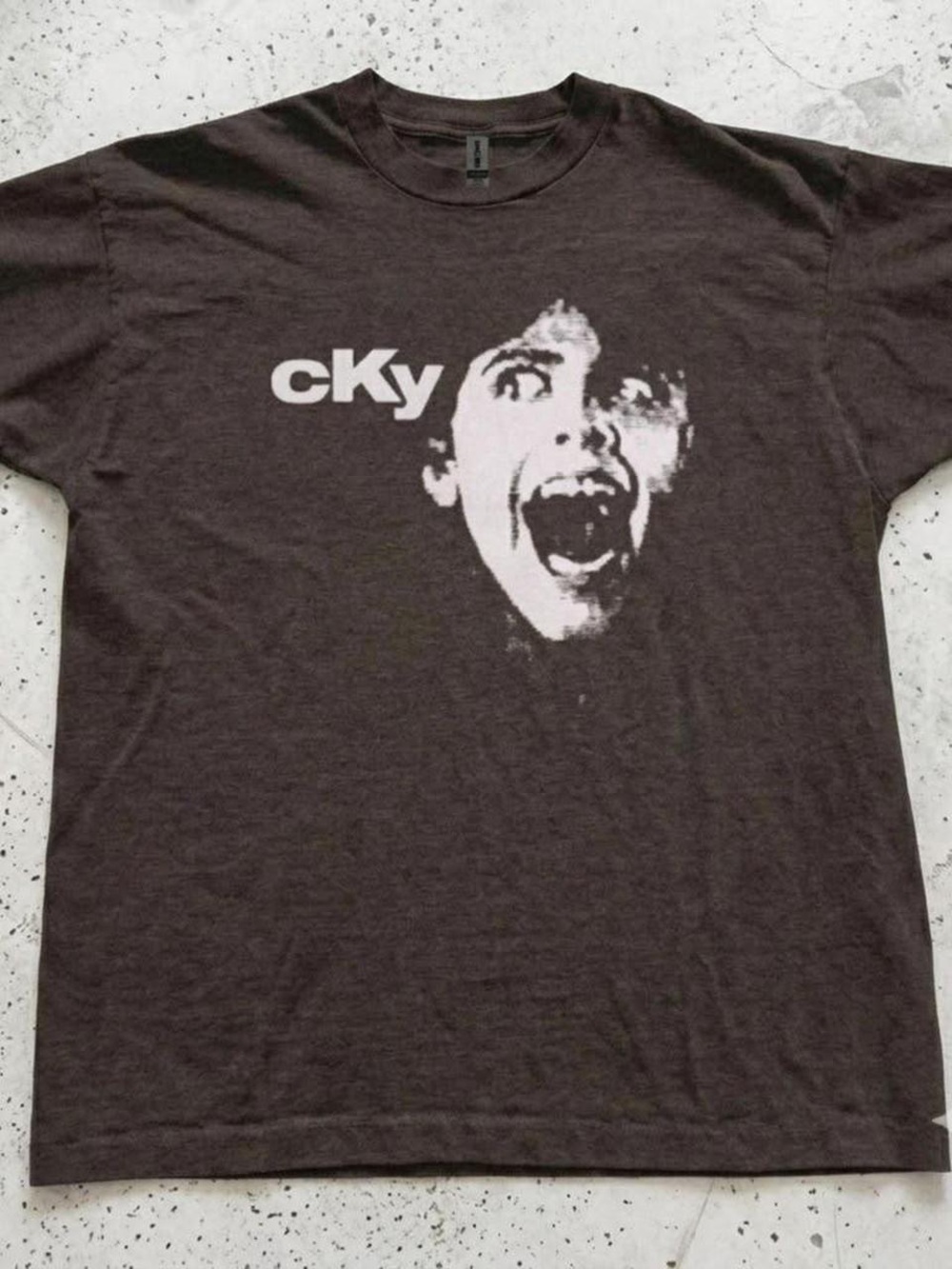 Gildan Short Sleeve Tee in Dark Brown with White Graphic